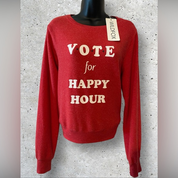 Wildfox Couture Vote for happy hour red pullover baggy sweatshirt NWT size S. - Picture 5 of 8